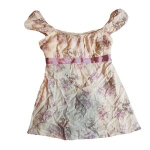 Y2K Babydoll Tankini Top Satin Ribbon Tie back Floral Feminine Ruffle Sleeveless